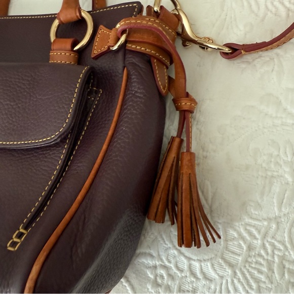 Dooney & Bourke Pebbled Leather Dark Brown / Maroon Satchel Gold Hardware - Picture 6 of 15